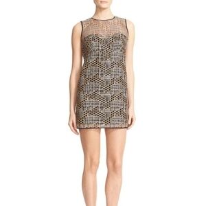 $525 NWOT MILLY Geo Sequin A-Line Mini Dress in Gold Size 6